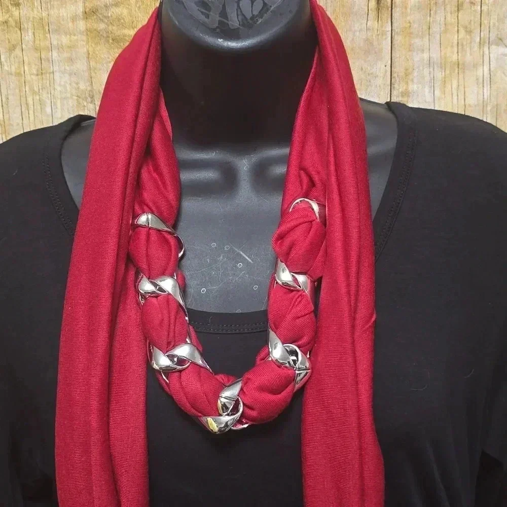 Scarf | Red | Silver Accents and Tassel